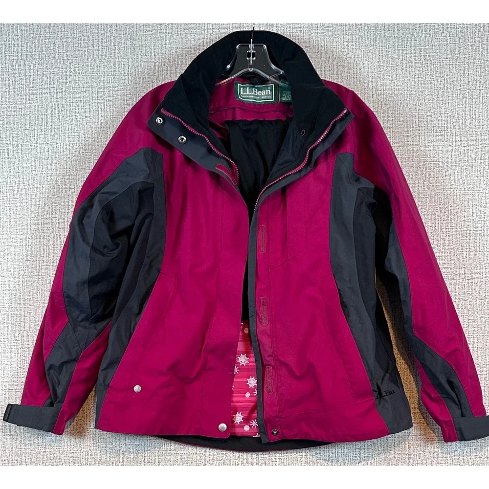 VTG LL Bean Womens‎ Small Magenta Hooded Ski Jacket Nylon Shell Gorpcore Snow